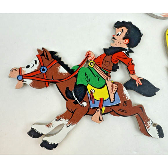 Vintage The Dolly Toy Co Cowboy Western Stage Coach Nursery Wall Plaque 1958 Set - Picture 2 of 16